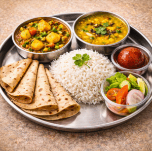 Delux Thali ( matarpaneer,rice,4roti,dal,salad,sweetdish) Lakshya Restaurant  Narora